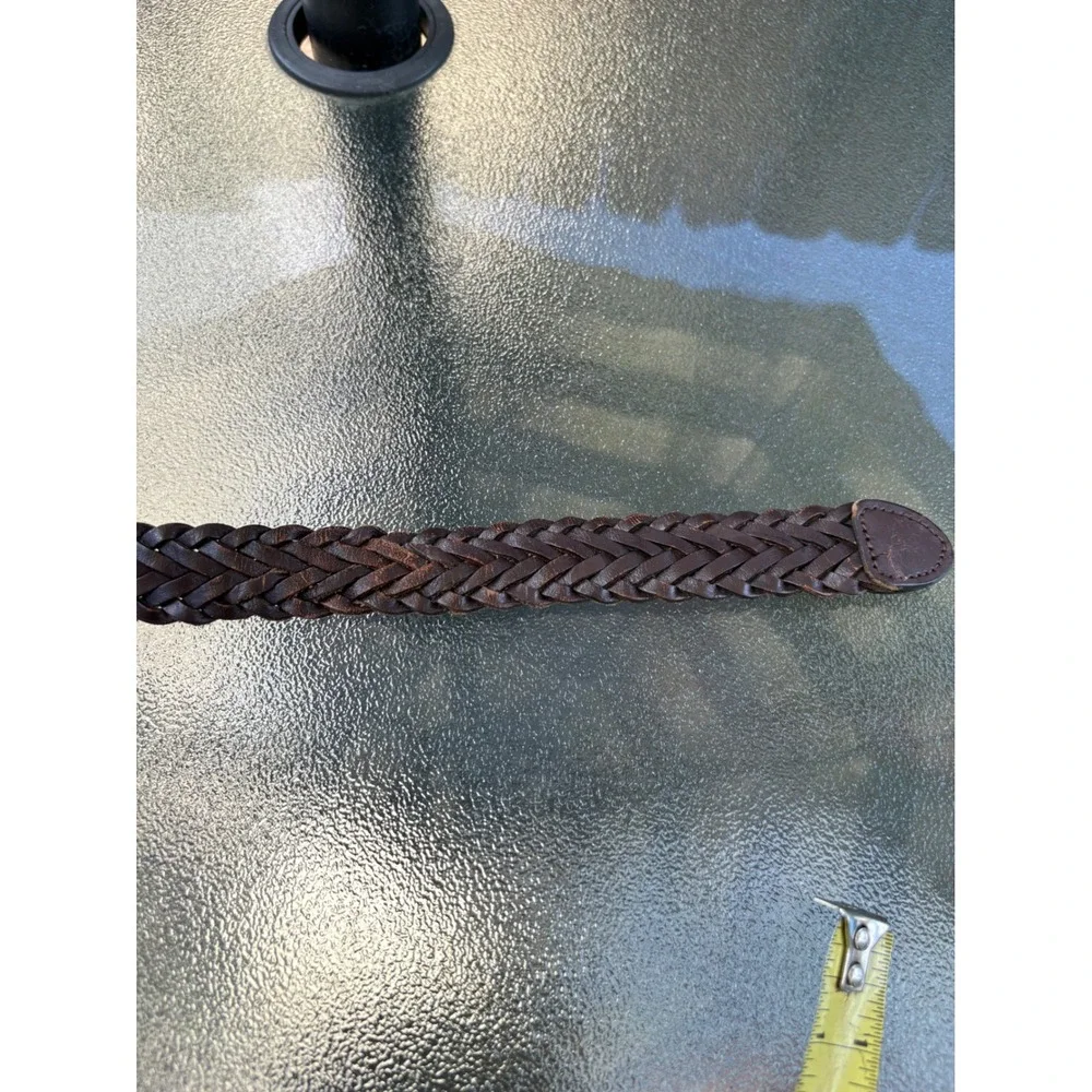 Dark Brown Braided Genuine Leather Belt Gold Tone Buckle Size L 28-30 31412
